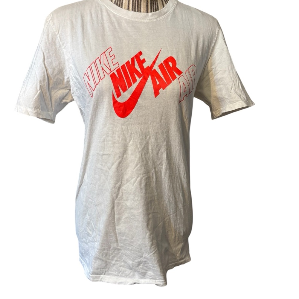 Nike Tee Small White Athletic Cut Short Sleev Neon Orange Nike Air Logo Cotton